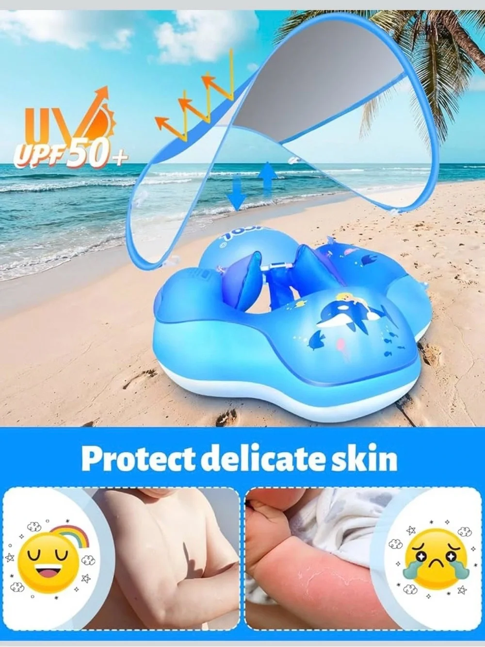 Blue Baby Inflatable Float with Canopy - Infant Swim Seat
